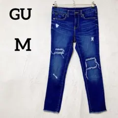 ジーユー ダメージ加工 スキニーデニム『M』 裾カットオフ ストレッチ入り