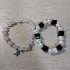 ローズクォーツとパール風ビーズブレスレット2点セット