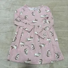 H&M ウサギプリント 長袖ワンピース US 5/6