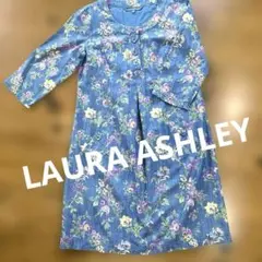 LAURA ASHLEY 花柄 デニムシャンブレーワンピース 七分袖　サイズ7のサムネイル