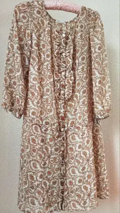 美品ルクールブランle.coeur blancチュニックワンピース花柄ブラウン