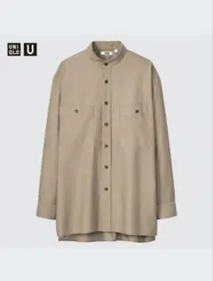 UNIQLO Uオーバーサイズ スタンドカラーシャツ カーキ Ｓサイズ