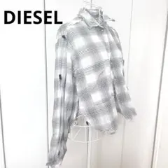 DIESEL⭐ダメージ加工 長袖薄手チェックシャツショート丈　ワイヤー入のサムネイル