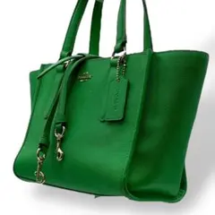 良品 コーチ 2way ショルダーバッグ ハンドバッグ ミニ PVC レザー 緑
