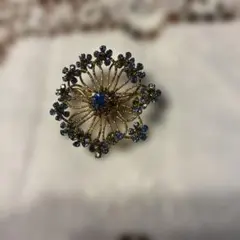 花形ブローチ 青と金