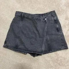 グレー デニム ラップスカート風 ショートパンツ