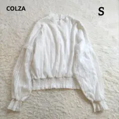 COLZA　コルザ　総レースデザイン　長袖フリルトップス　フェミニン　白Sのサムネイル