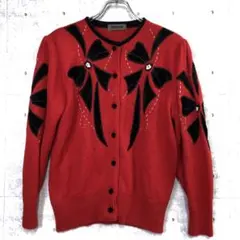 koibito misaki 古着 ベロア リボンアップリケ ニットカーディガン