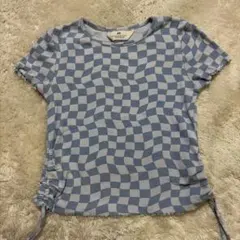 H&M 水色チェック柄 Tシャツ M (8-10歳)