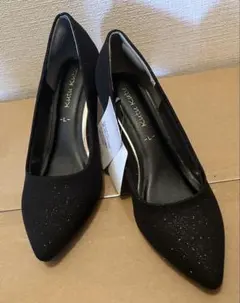 レディース　ピンヒール　黒　ブラック　パンプス　ラメ　キラキラ　ポインテッドトゥ