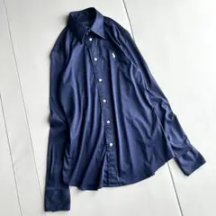ポロラルフローレン ホワイトポニー刺繍 ニットドレスシャツ ネイビー 綿100%