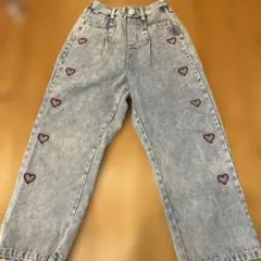 ハート刺繍デニムワイドパンツ