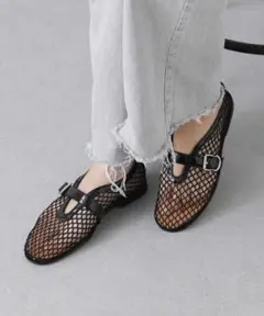 Mollini メッシュフラットパンプス　24cm　ブラック