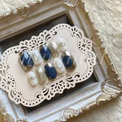 ♡サイズオーダー♡ くすみブルー×シルバー  ニュアンスネイル