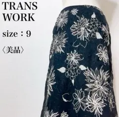 【美品】トランスワーク Aライン ひざ丈 フェミニン 上品 花柄フレアスカート