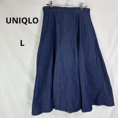 ユニクロ◇UNIQLO　ロングスカート　 Aライン【L】デニム風　インディゴ　綿