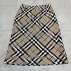 バーバリーロンドン ノバチェック 編み込み 膝丈 スカート Aライン 38 M