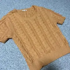 オレンジ ケーブル編み 半袖ニット　GU