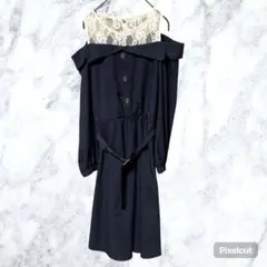 50231 イング レース ドッキング ワンピース オフショル風 ネイビー M