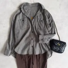 美品▲アーバンリサーチ 起毛 チェックシャツ　ダーク 日本製 コットン 長袖