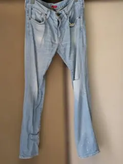 レッドカードライトブルーダメージペイント加 デニムパンツ31インチ