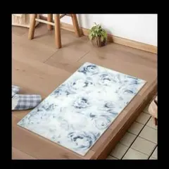 玄関マット 50×80 カーペット 洗える ラグ ラグマット 花柄 ブルー