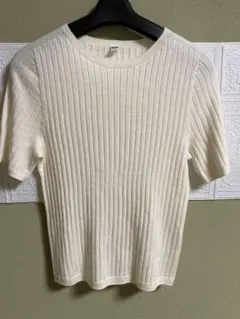 UNIQLO アイボリー リブ編み 半袖Tシャツ M