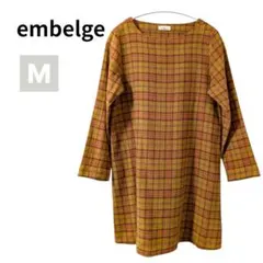 アンベルジュ 長袖ワンピース チェック柄 チュニック丈 M レトロ 秋服