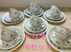 ノリタケ　 散らし花　トリオ　6客セットカップ＆ソーサー　ケーキ皿　廃盤　金彩
