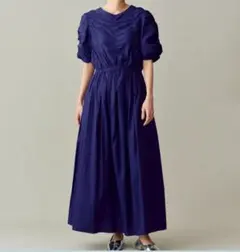 【極美品】ヌキテパ コットンドビーチェックシャーリングドレス ギャザー M