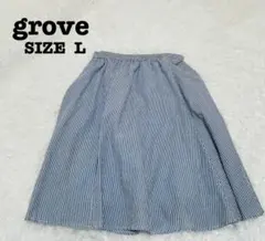 グローブ grove スカート L 青 ストライプ フレア 夏 涼しい[685]のサムネイル