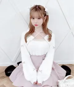 【MA*RS】 MARS チビリボンケ一プ風ニット ピンク×ホワイト 量産地雷