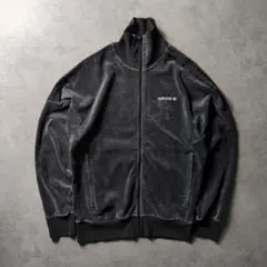 最終価格 adidas ロゴ刺繍 フェードブラック ベロアトラックジャケット