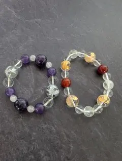 天然石アメジストと赤瑪瑙(あかめのう)クリスタル　ブレスレット　数珠　2点セット