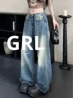 GRL ハイウエストワイドデニムパンツ[at2414]