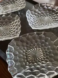 昭和レトロアンティークガラス製 花形皿 4枚セット