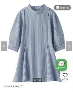 ベルーナ ストライプ柄 ハイネック 七分袖カットソーのサムネイル