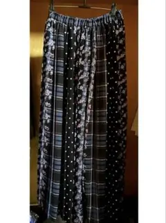 Wcloset レトロ パッチワーク風 プリーツスカート