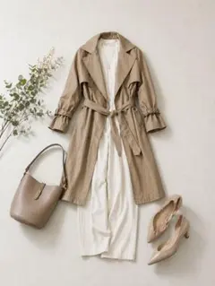 センスオブプレイス　ベージュ トレンチコート ウエストリボン