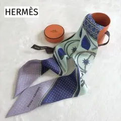 a229【美品】HERMES エルメスツイリー ボルデュックリボン 黒オレンジ