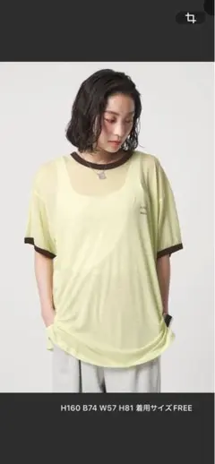 CITEN シアー素材 半袖Tシャツ イエロー×ブラウンのサムネイル