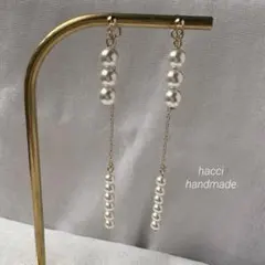#412 スワロフスキーパール　チェーンピアス/イヤリング変更可能　ハンドメイド