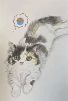 猫の絵　猫のイラスト　絵画　絵　生き物　　手描きイラスト　アート　原画　あれは！