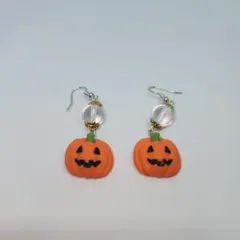 ハロウィン カボチャ ピアス　10mm水晶
