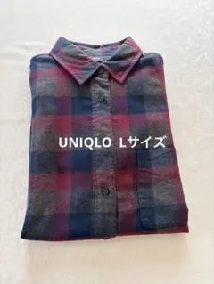 【美品】UNIQLO チェック柄 長袖シャツ Lサイズ　綿100%