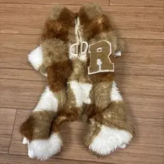 茶色と白のチェック柄犬服 Sサイズ