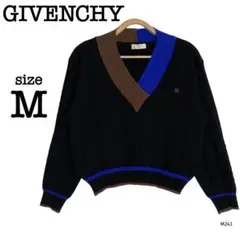 美品 ジバンシー 毛100%ニット セーター バイカラー Vネック 黒 青 茶のサムネイル