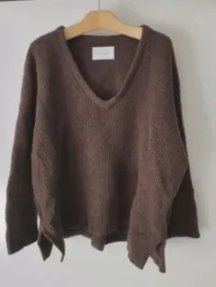 ADAM ET ROPE' ウール畦編みVネック長袖プルオーバーセーター