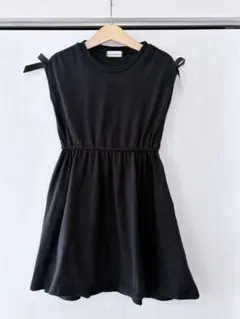 リボン付きブラック半袖ワンピース 110