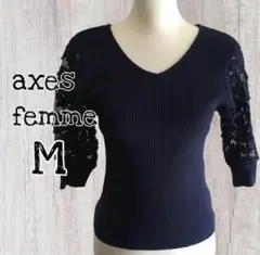 美品　axes femmeトップス 立体レース袖 ニットプルオーバーM/USED